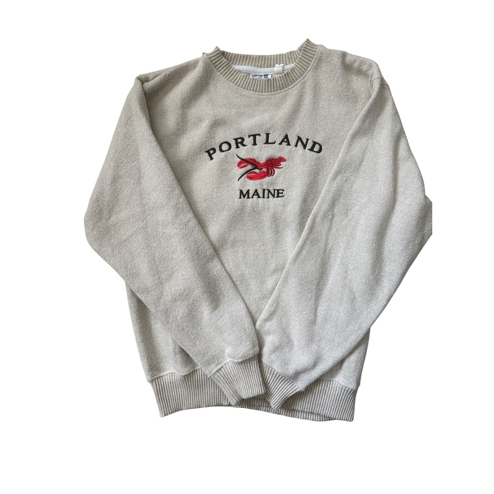 ESY Surf Co Portland Maine Lobster Embroidered Sweatshirt Oatmeal Womens Medium